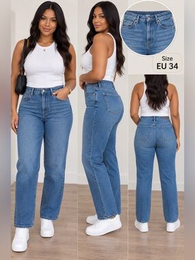Classic High-Waist Straight Leg Blue Jeans BNWT EU 34